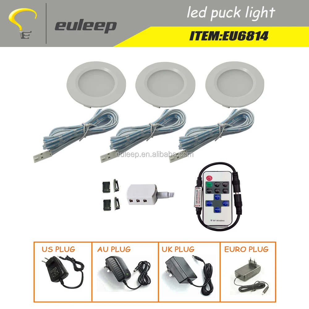 remote control switch 12v 24v ceiling led puck light recessed in cabinet, counter, showcase light fixture