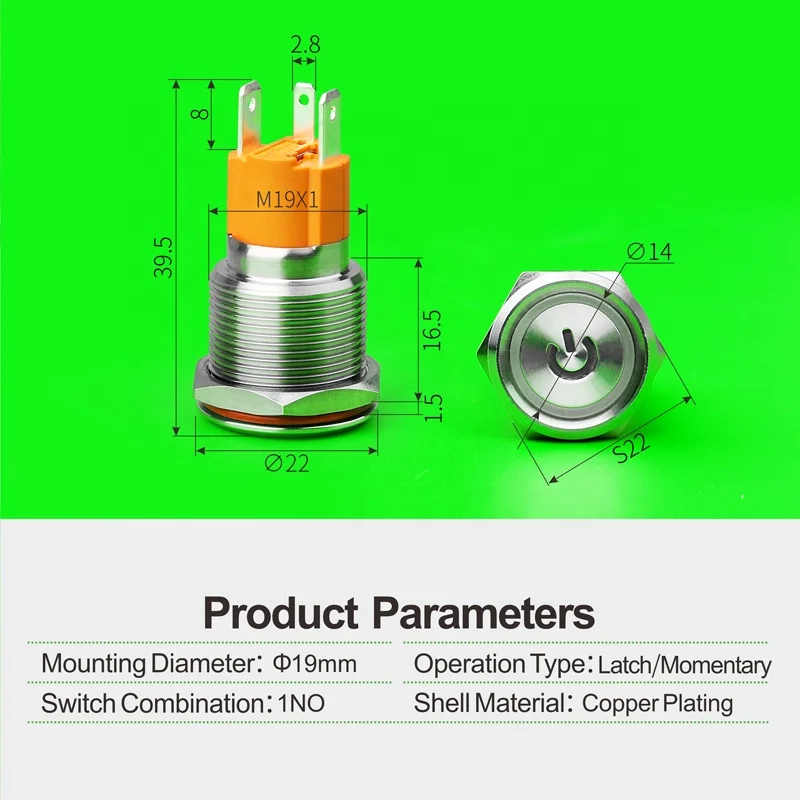 19mm  24v 12v Led illuminated Pushbutton Stainless steel momentary waterproof