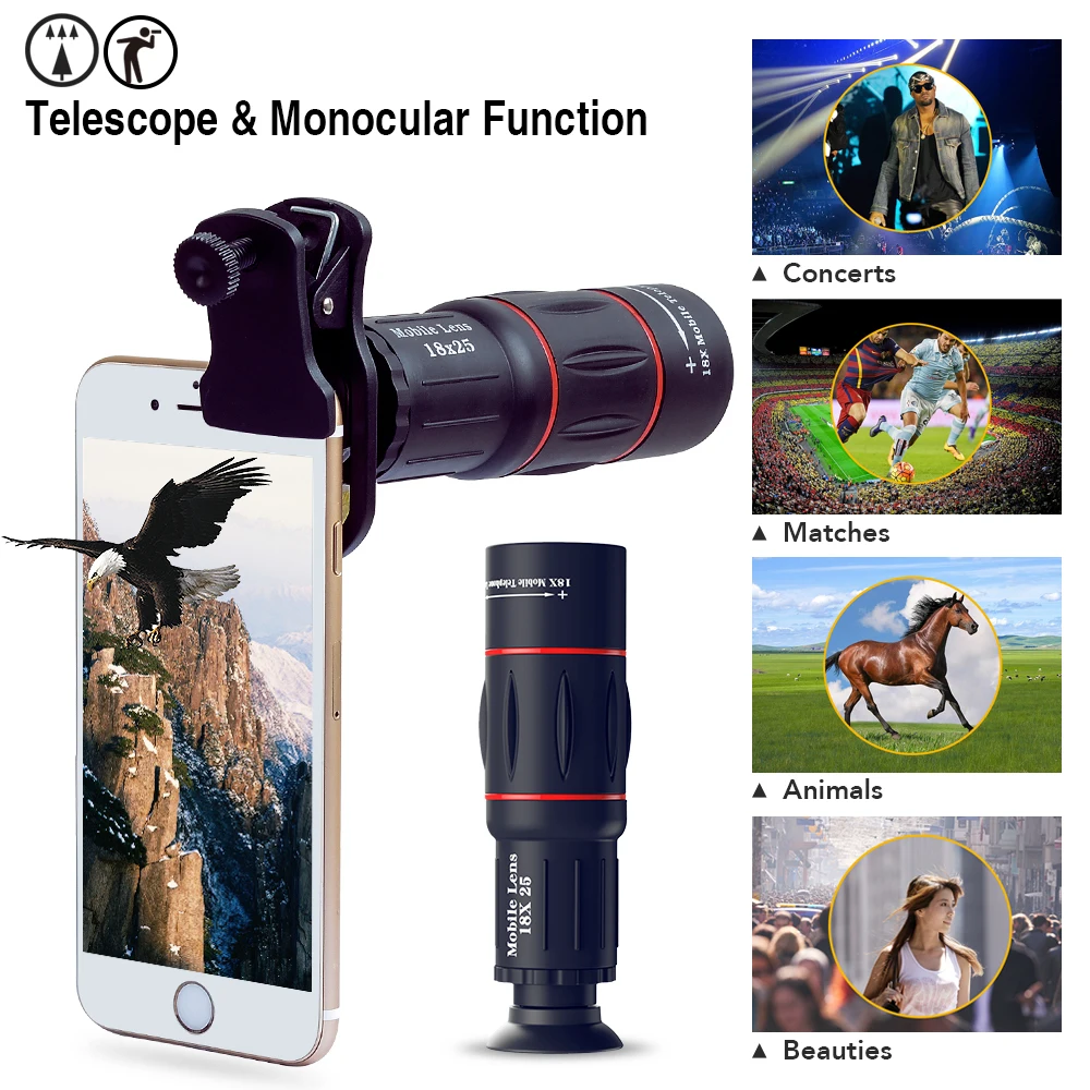 Apexel 18x 4 in 1 cell phone telephoto telescope zoom lens with mini tripod for mobile phone Amazon top selling product 2018