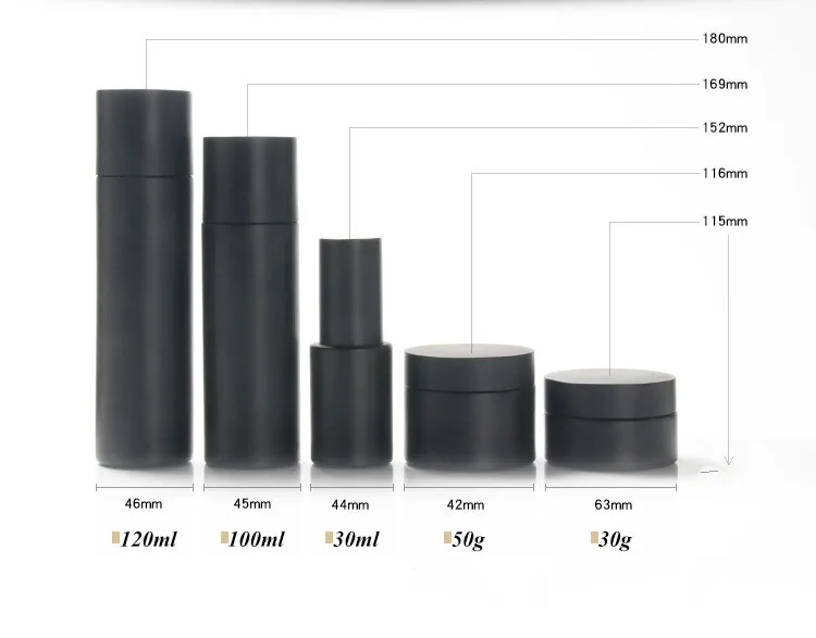 OEM ODM Frosted black cosmetic jar set glass bottle skin care packaging container