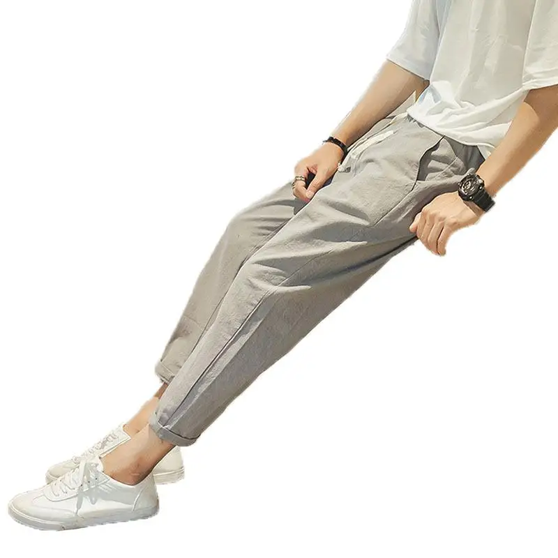 
Summer Korean Slim Cropped Mens Casual Joker Pants Teen Harem Pants 