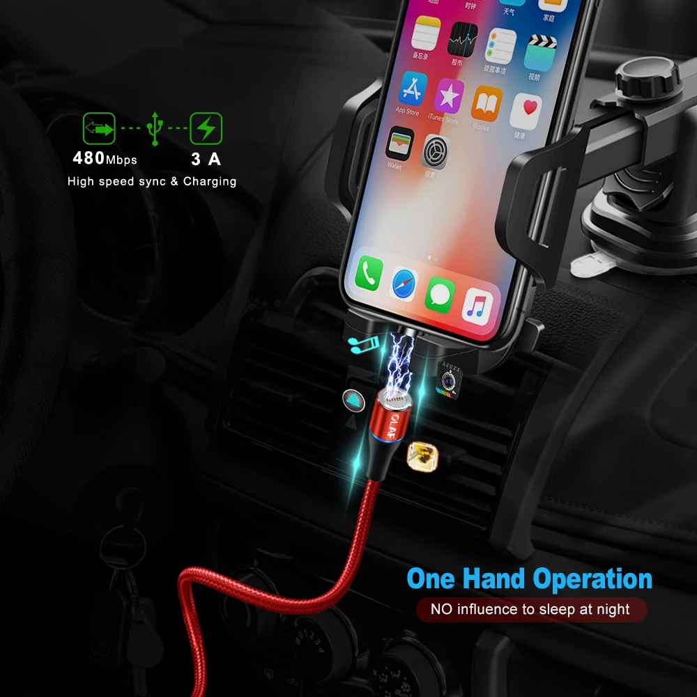 
Free Sample 1m/2m 360 degrees quick 3 in 1 magnetic USB charging cable for lighting cable 