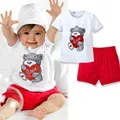 New 2Pcs Baby Kids Tops Pants Heart Bear Pattern Outfits Set Clothes 0 3 Year