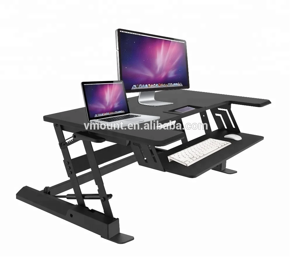 
Ergonomic folding gas spring computer table workstation sit stand desk dual monitor riser VM-LD02 
