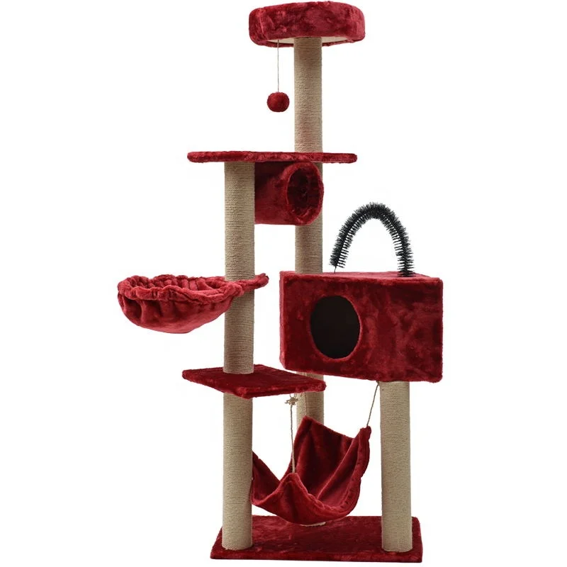 Wholesale hot sale plush cat scratching post wooden tree