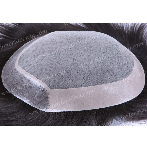 HT3 men toupee 100% human hair black color 100% human remy hair thin poly coating PU on sides mono in center custom size toupee