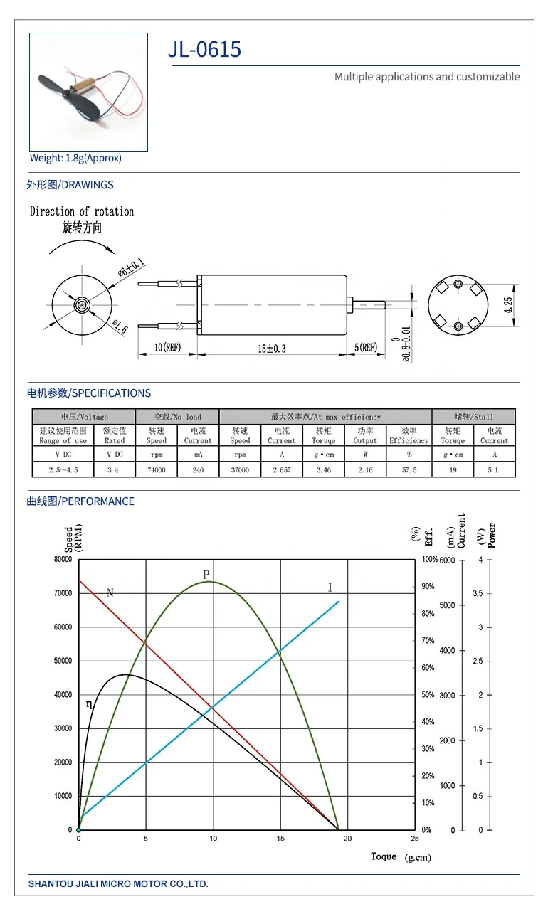 JL-0615 Подгонянный Мощный 6 мм небольшой DIY самолет coreless мотор с пропеллером