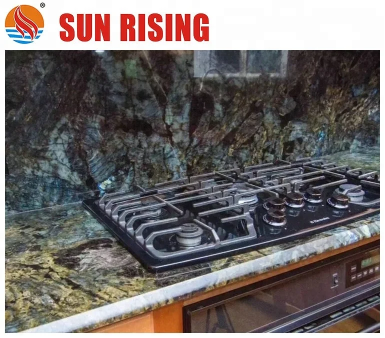 Labradorite Blue Green Polished Granite Slab Countertops Luxury Stone Granite Countertop