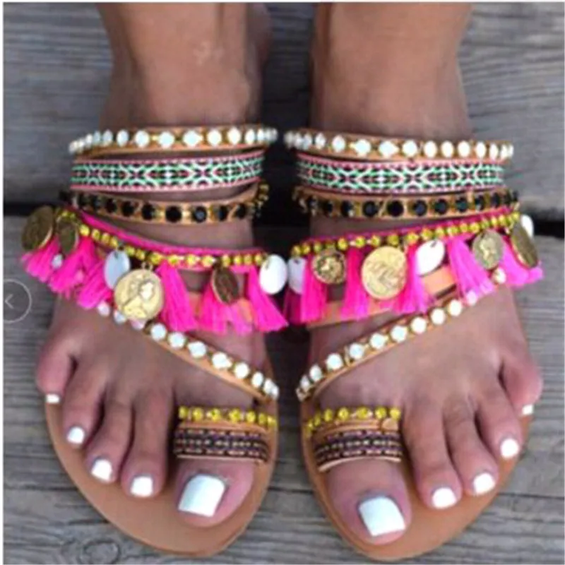
Wholesale high quality handmade Bohemian flat sandals 