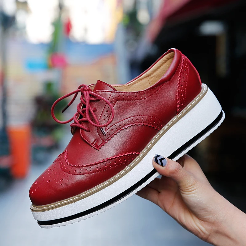 
High quality cow leather women lace up brogue shoes platform fashion lady shoe brogues 
