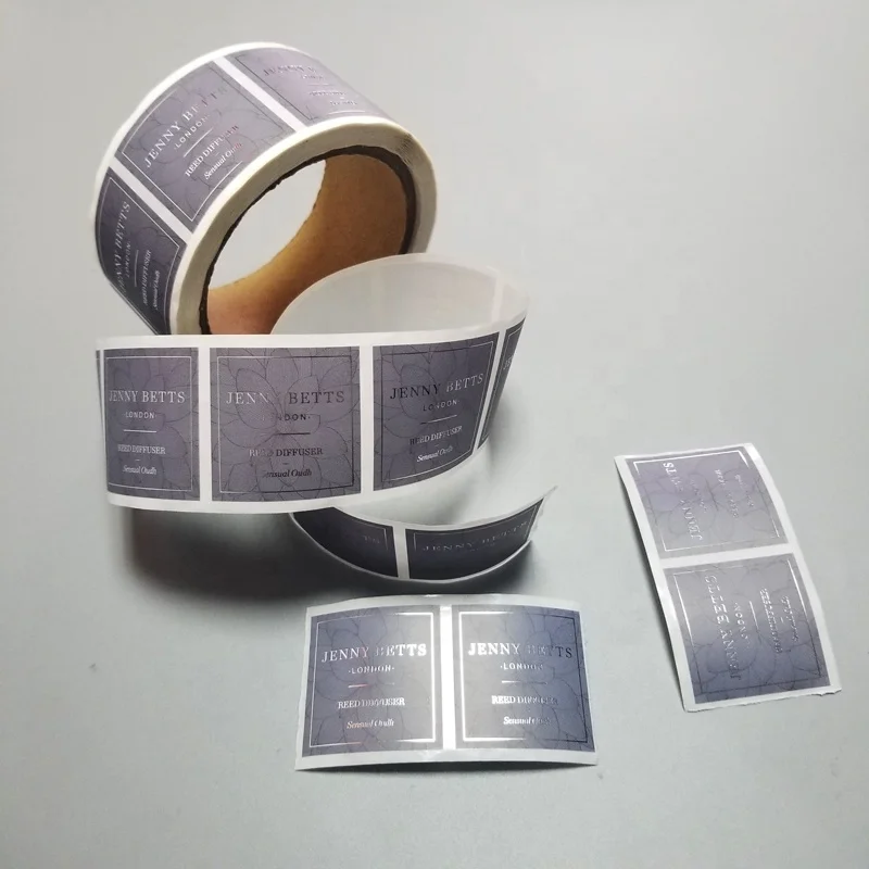 Custom Printing Cosmetic Label Texture Background Silver Foil Stamping Adhesive Polyester Sticker