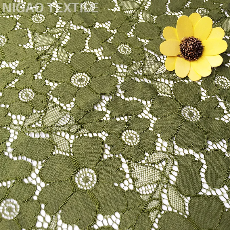 Современная модная нейлоновая хлопчатобумажная трикотажная кружевная ткань для женского кружевного платья
