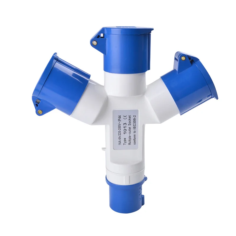 Industrial Multi-functional 3 Pin 16A 220V 2P+E 1 Plug 3 Connector Waterproof Dustproof 3-way Plug Socket Industrial Plug