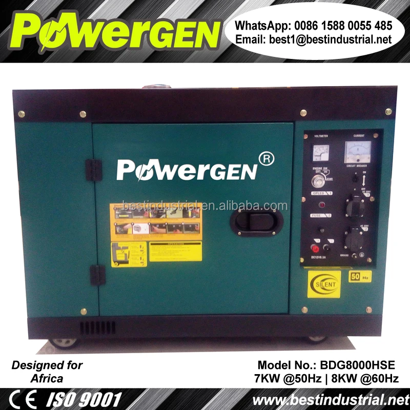 New design!!! POWERGEN Silent Enclosure Type Single Phase Portable Diesel Generator 8KW 60Hz