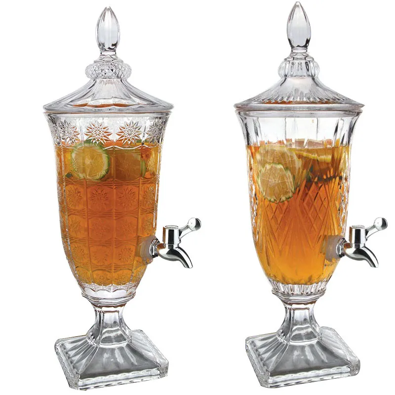 Pineapple glass beverage dispenser with tap for juice and water