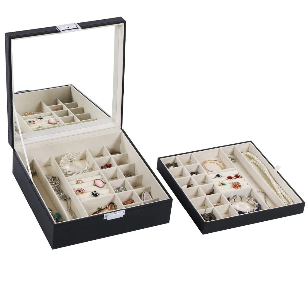 
factory in dongguan PU/PVC leather black mirror antique high-end jewelry storage case 