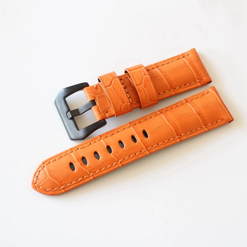Italy Retro Leather watch strap 24MM adapt PAM 111 with bamboo shaped pattern