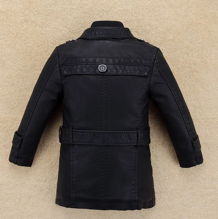 
2018 autumn and winter new plus velvet thick long windbreaker kid PU leather jacket 