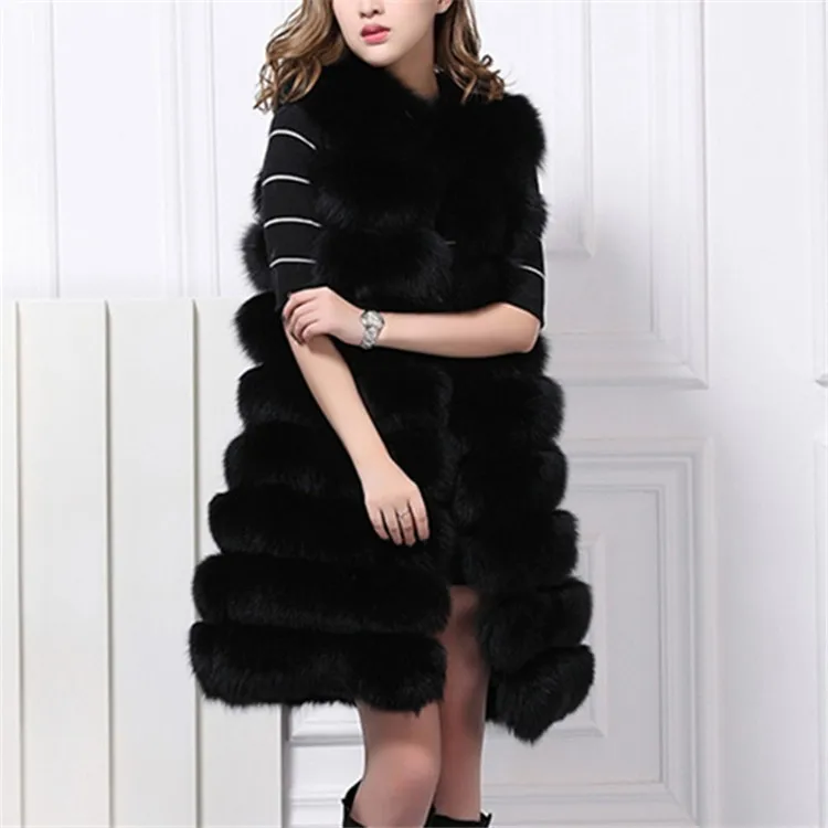 Fashion Ladies Long Sleeveless Fox Fur Vest Waistcoats Women Faux Fur Hooded Vests Wholesale