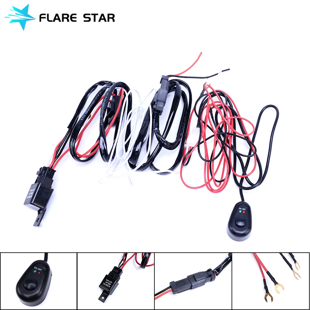 Switch Relay Fuse Wiring Harness Kit, Automotive Remote Control Wiring Harness Kit with Switch For LED Headlight Lightbar