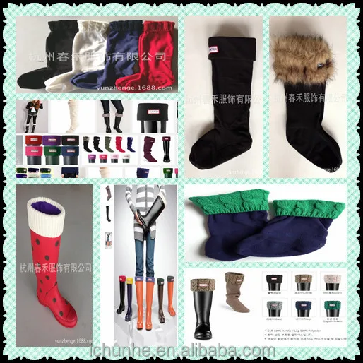 high quality winter fleece rain boot socks with knit cuff