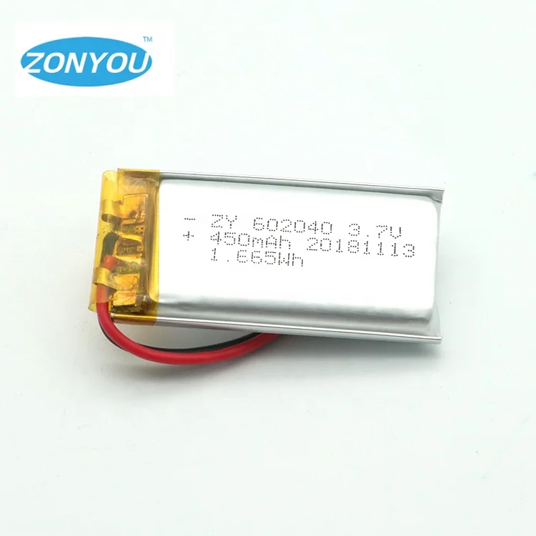 
Rechargeable Li-ion 1.67Wh 602040 3.7V 5V 450mAh Lithium Polymer Lipo Battery for Bluetooth Speaker 