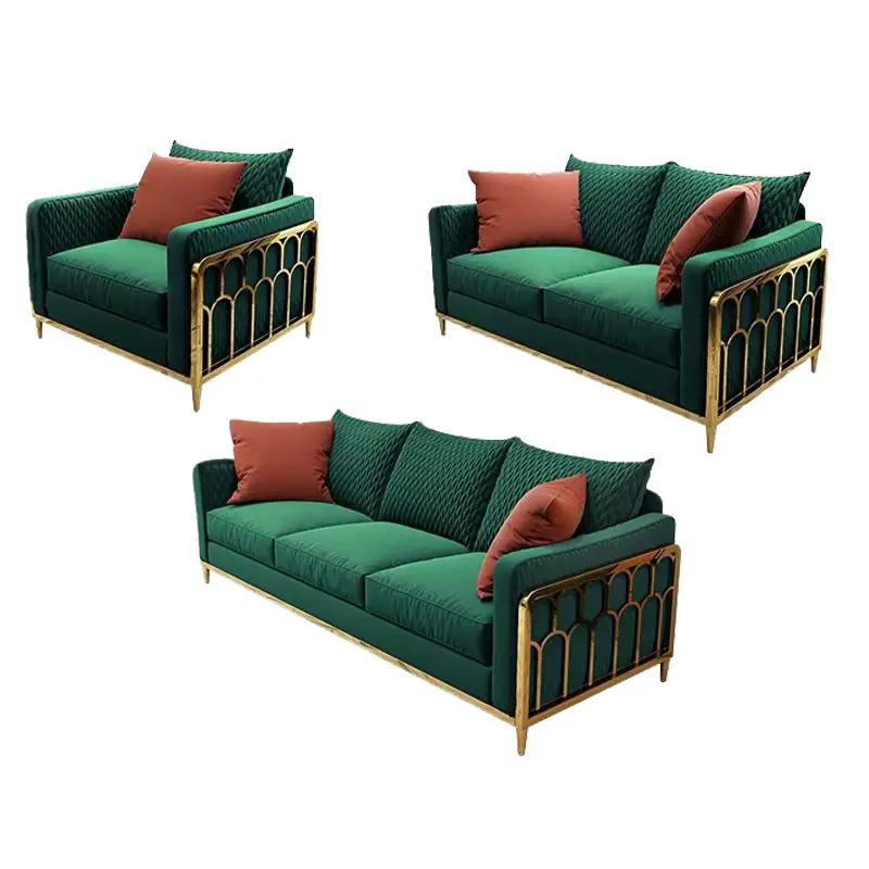 
Living Room Luxury Fashion Foshan Italian Bespoke Modern Velvet Fabric Chromed Legs Hotel 3 2 1 Sofa Set  (62213986092)