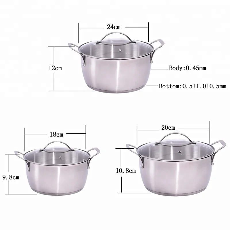 SKU 6pcs cookware stock stainless steel sauce pot sets with SS flat wire handle FH-300-6