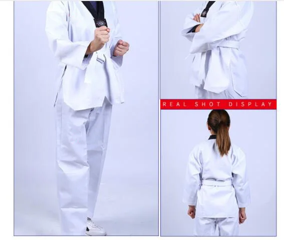 Оптовая продажа, одежда для тхэквондо, белая униформа с V-образным вырезом