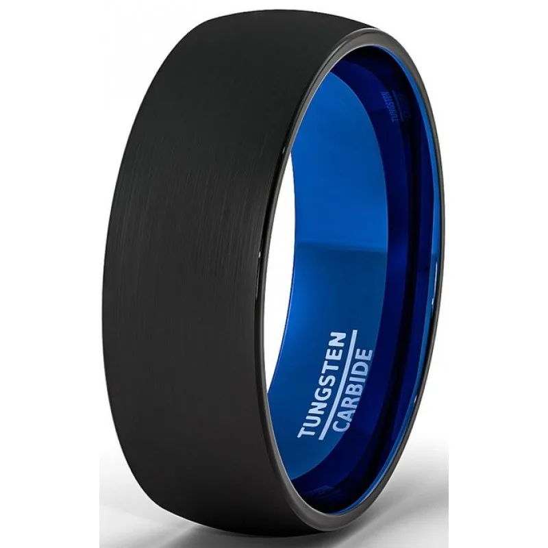 
High Quality IP Black and Blue Plated Dual Color Dome Tungsten Wedding Ring 