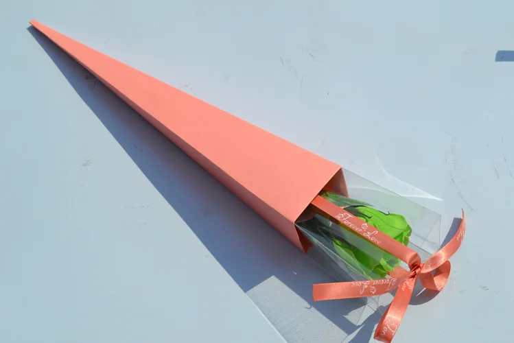 Custom printing logo single rose gift packaging cardboard boxes flower holder wrapping sleeve paper box and PVC material