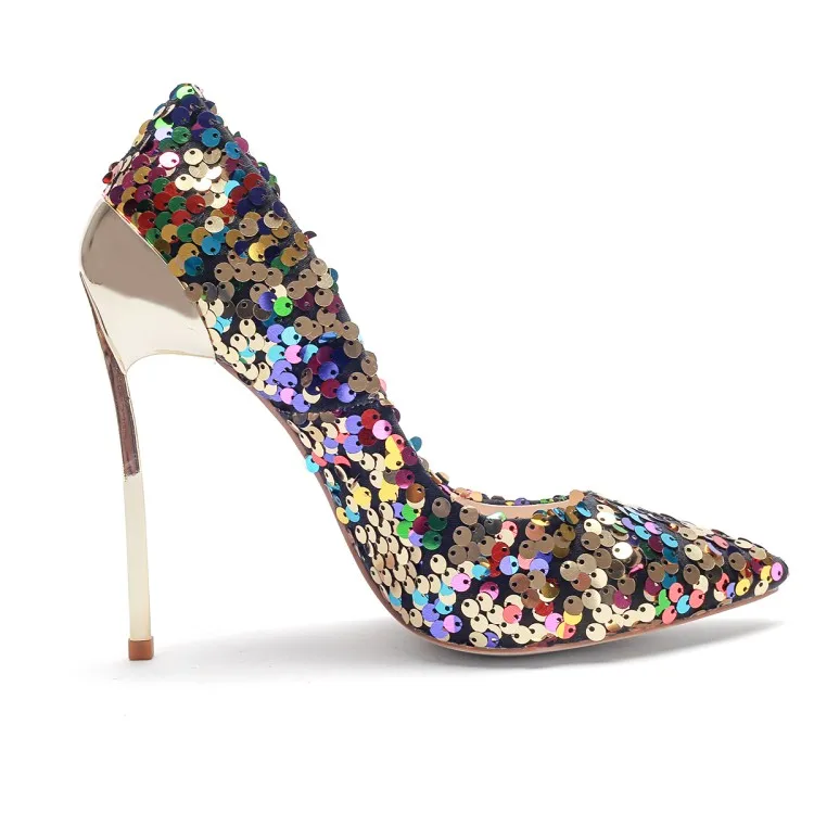 New fashion ladies noble dress shoes high heel metal sequins shoes