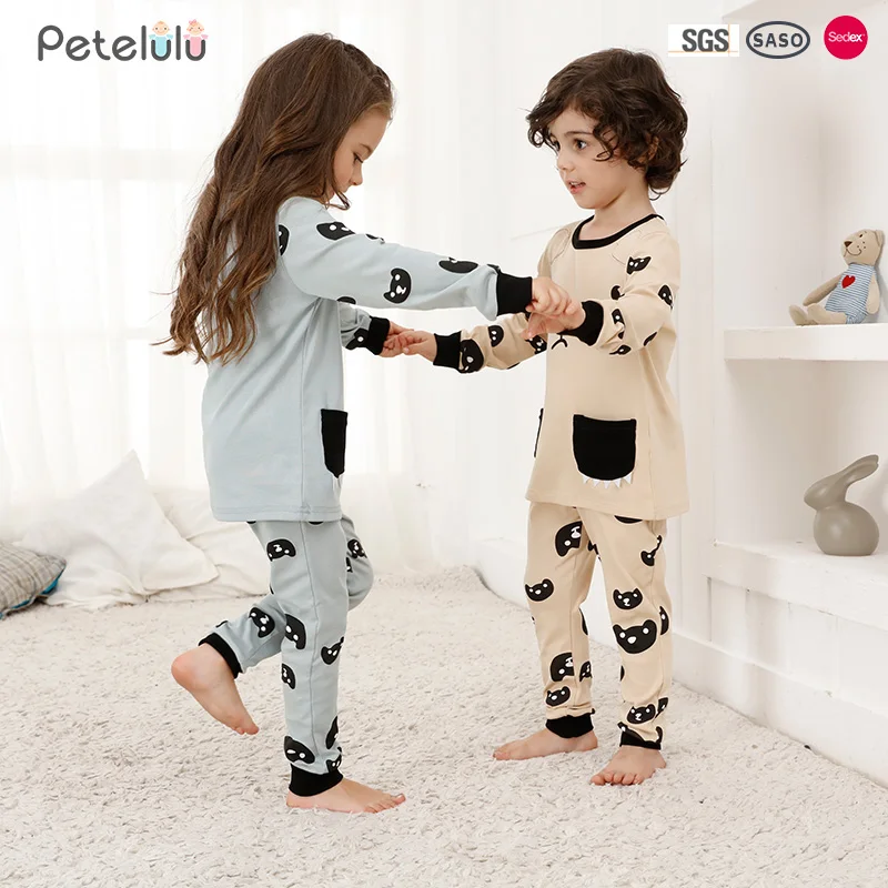 Customized Wholesale High Quality O-Neck Sleepwear Homewear Kids Bear Design Clothing Sets Baby Cotton Pajamas For Boys Girls