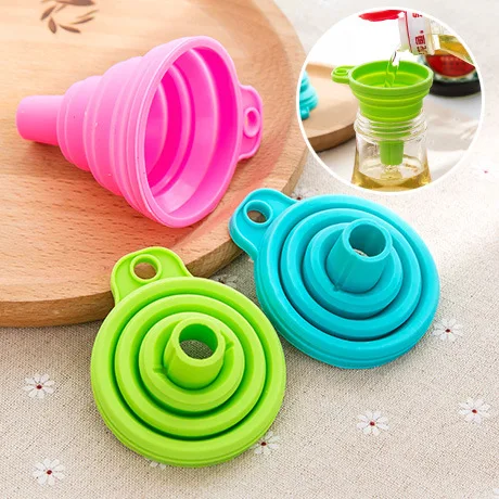 New design food grade folding colorful silicone ear funnel oil glass canning funnel