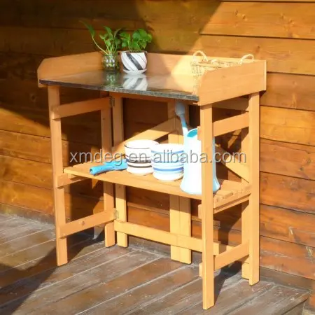 Galvanized potting bench metal potting bench weather resistant cypress wood garden potting table bench with metal