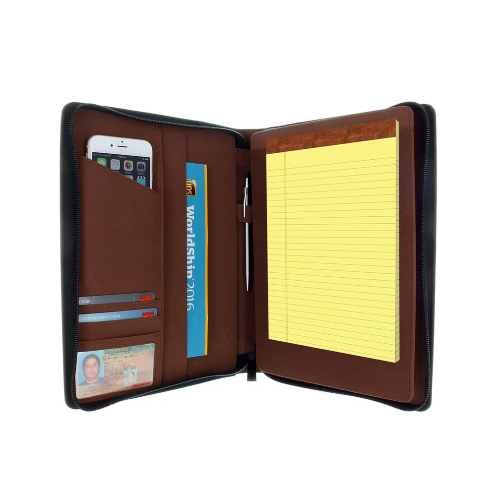 Portfolio Leather Portfolio File Folder Organizer for Ipad A4 PU Leather Padfolio Binder Zippered Padfolio Portfolio Folder