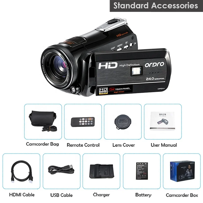 IR night vision with IR light DV HD digital video camera recorder 1080P ORDRO professional camcorder