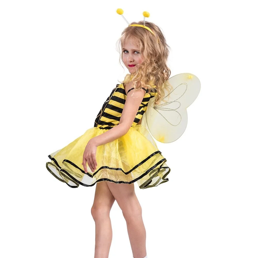 Drop shipping chidren Halloween carnival costume kids child Sweet Bee cosplay dress with headpiece wings girls