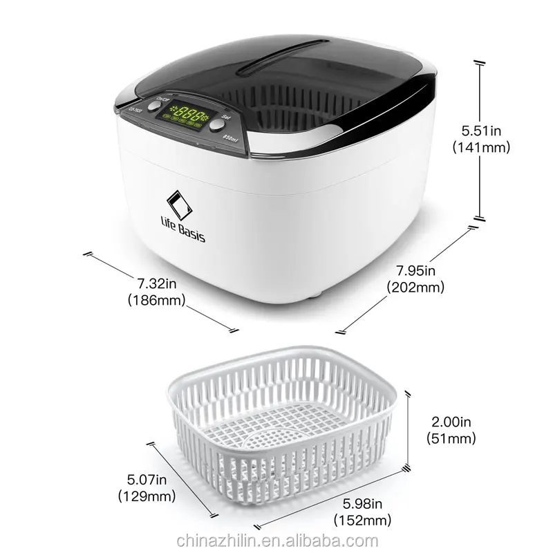 Ultrasonic Cleaner 850ml Ultrasonic Jewellery Cleaner Machine LCD Screen with 5 Digital Timer for Jewelry CD DVD Watches Denture