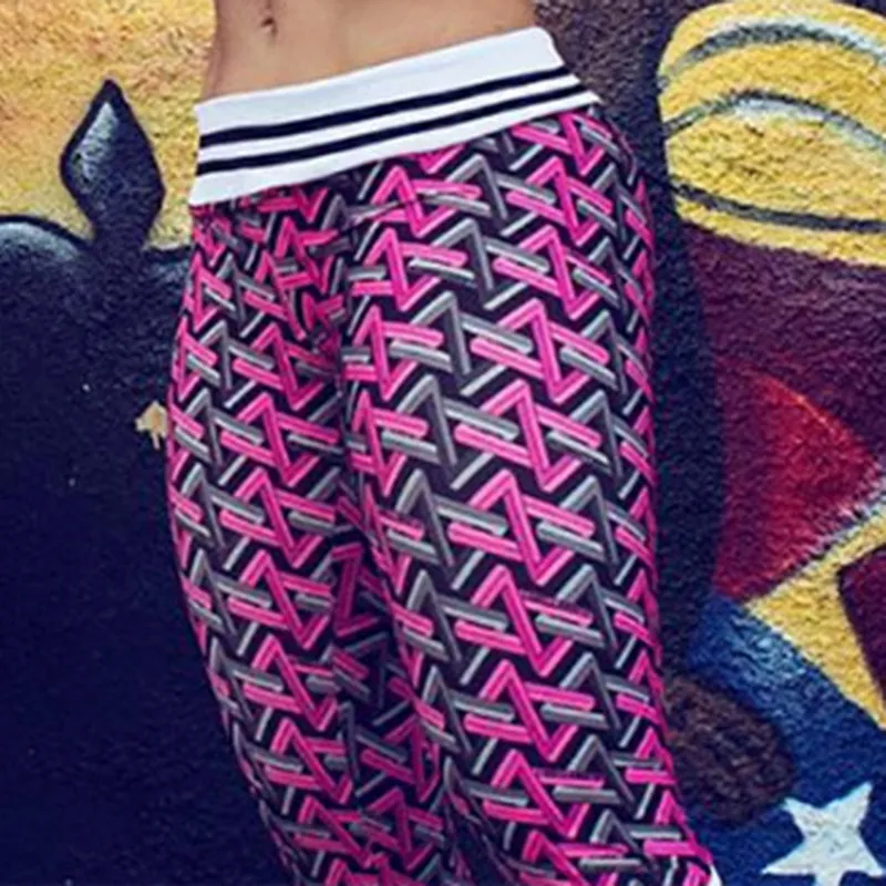 Fashion Striped Print Push Up Slim Jeggings Sporting Pants Fitness Women Yoga Leggings High Waisted Workout Clothing