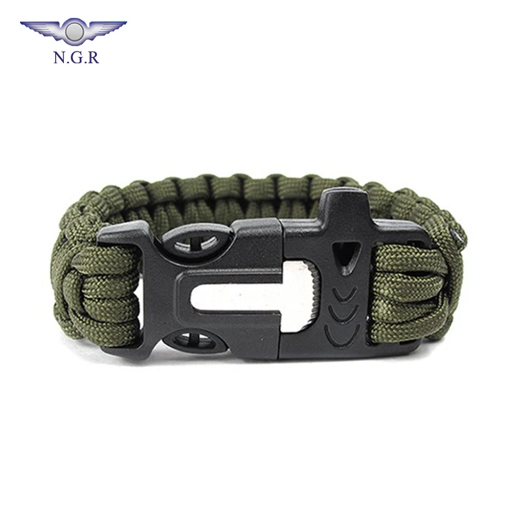 Factory Wholesale outdoor Emergency 550 survival bracelet with Whistle flint firestarter and Scraper