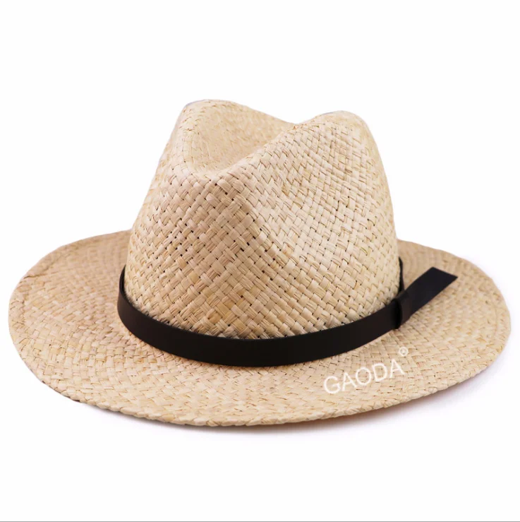 Factory supply natural raffia straw panama style hat