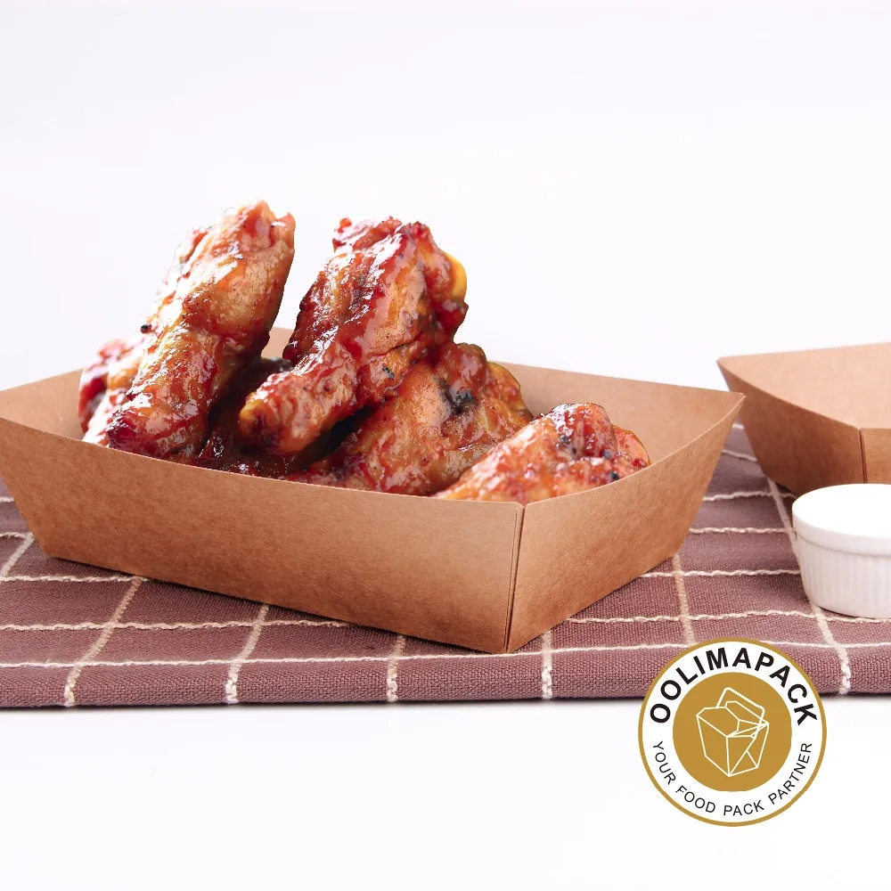 Recycled Hot Food Tray Disposable Paper French Fries Box Biodegradable Boat Tray