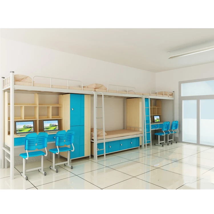 Adult Bunk Bed for Hostels Steel Metal School Student four person