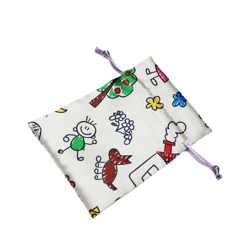 Custom Silk Satin Drawstring Bags Gift Pouches For Jewelry Pearl With Logo