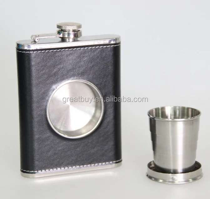 8oz stainless steel Hip Flask with a Built in Collapsible Shot Glass whisky flask