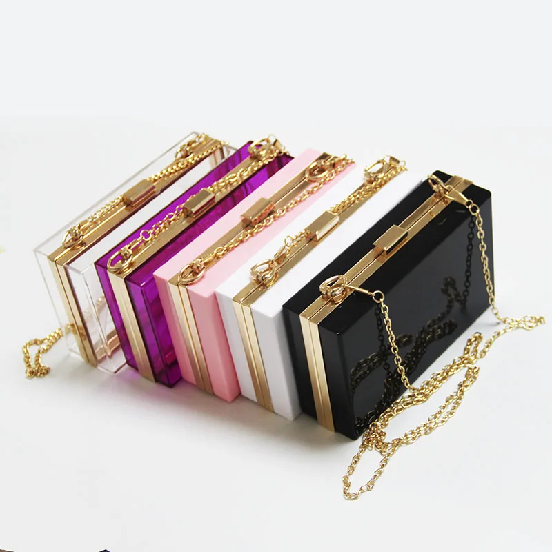Custom wholesale fashion elegant clear women acrylic box clutch bag with chain strap