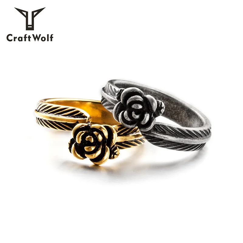 Craft Wolf Hot Sale High Quality Couple Feather Rose Gold  Ring
