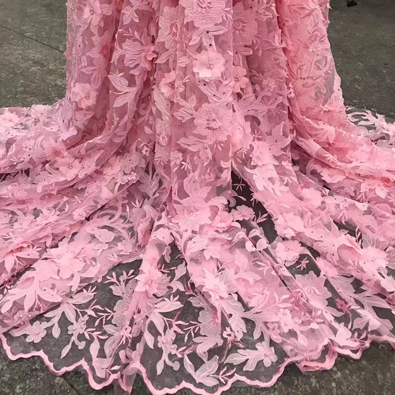 French 3d bead swiss voile lace in switzerland pearl tulle lace fabric for wedding dress