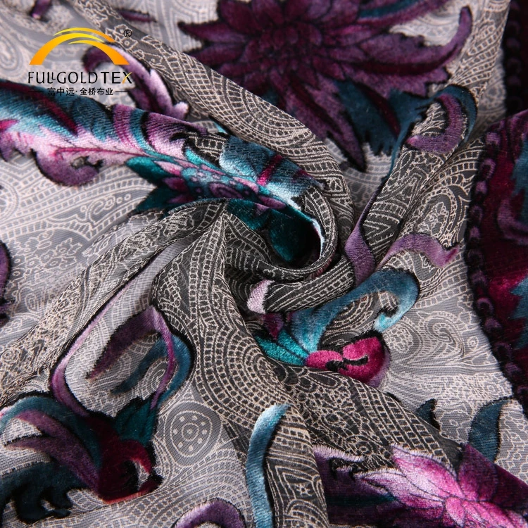 
Luxury elegant Chinese manufacturer floral printed burnout velvet italian silk viscose blend clothes fabric 